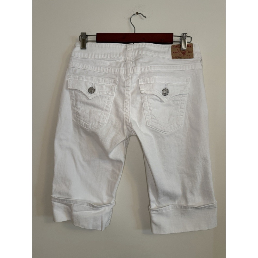 True Religion Sophie White Denim Y2K Low Rise Flap Pocket Capri Sz 29